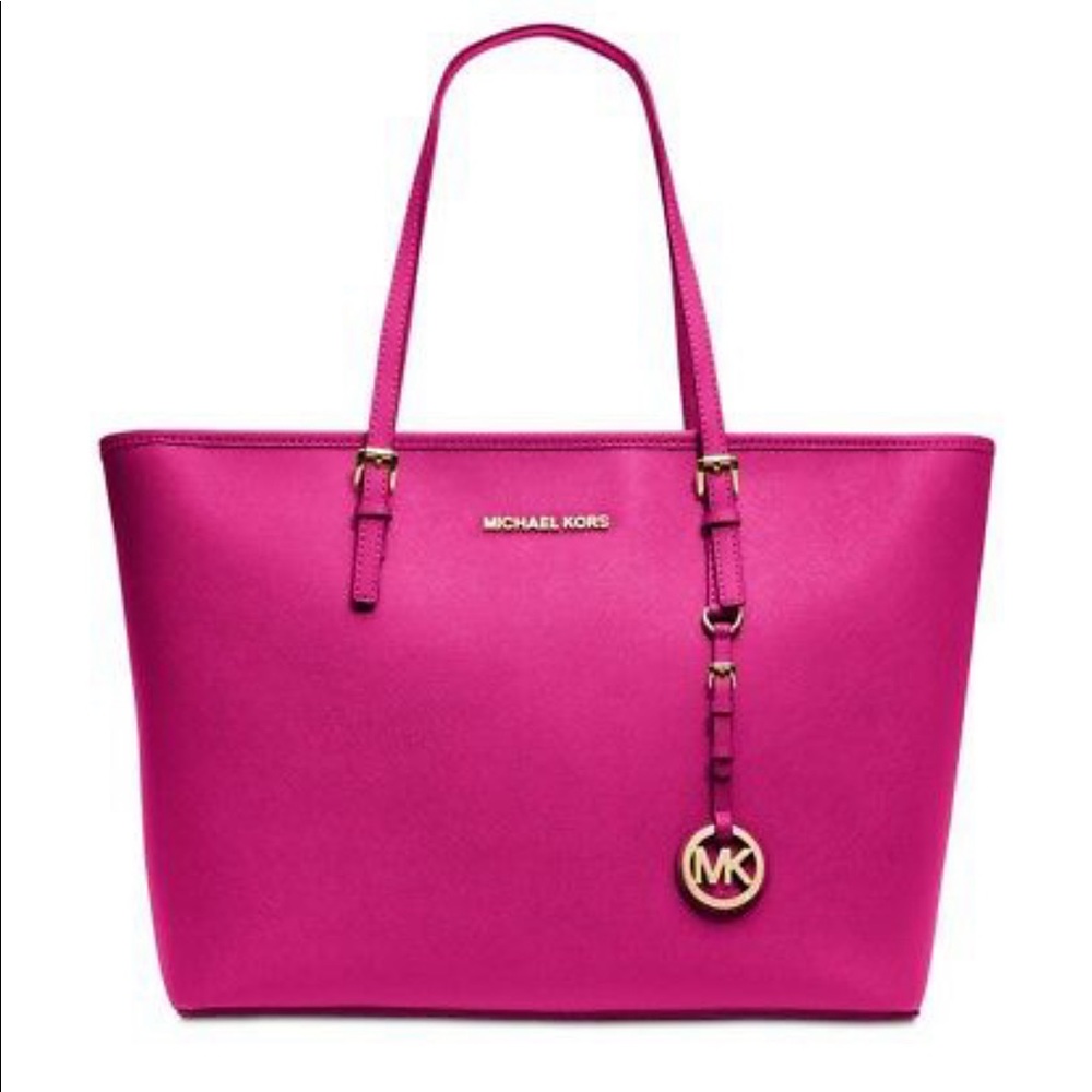 Michael Kors Jet Set Travel Top Zip Saffiano Leather Tote Raspberry